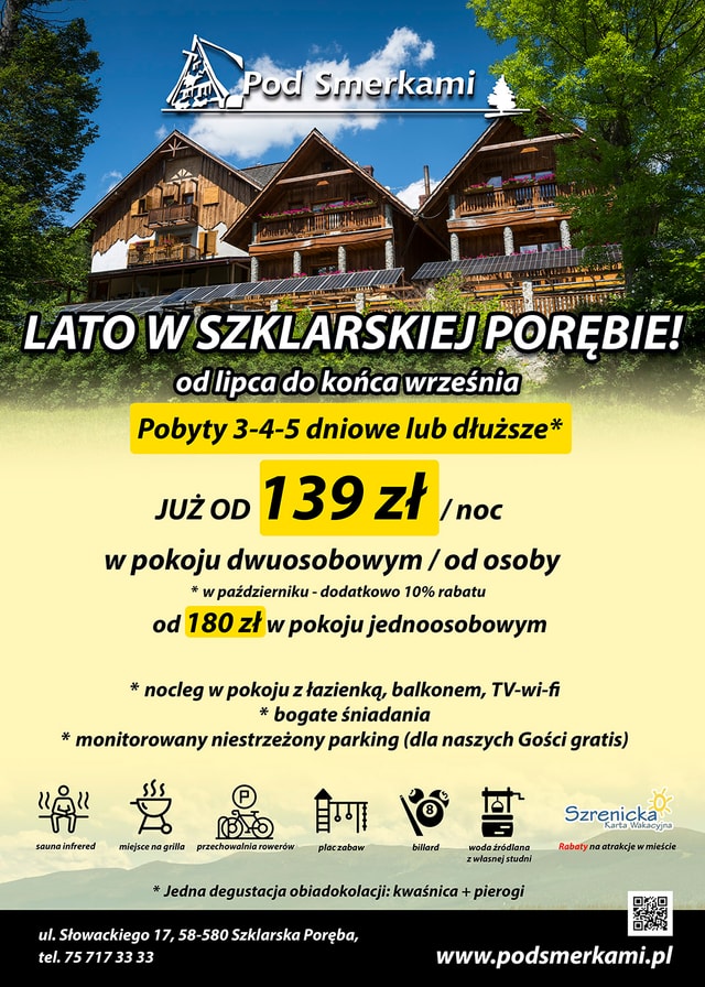 Oferta Lato 2024 | Pod Smerkami - Szklarska Poręba | Domki, Pokoje, Nocleg